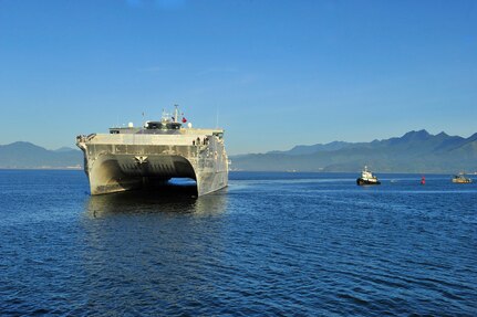 DA NANG, Vietnam (Aug. 17, 2015) - The Military Sealift Command joint high speed vessel USNS Millinocket (JHSV 3) arrives in Vietnam, the fifth Pacific Partnership 2015 mission stop for the ship and embarked Task Force Forager. Millinocket is serving as the secondary platform for Pacific Partnership, led by an expeditionary command element from the Navy's 30th Naval Construction Regiment (30 NCR) from Port Hueneme, Calif. Now in its 10th iteration, Pacific Partnership is the largest annual multilateral humanitarian assistance and disaster relief preparedness mission conducted in the Indo-Asia Pacific region. While training for crisis conditions, Pacific Partnership, missions have provided medical care to approximately 270,000 patients and veterinary service to more than 38,000 animals. Additionally, Pacific Partnership has provided critical infrastructure development to host nations through the completion of more than 180 engineering products. 