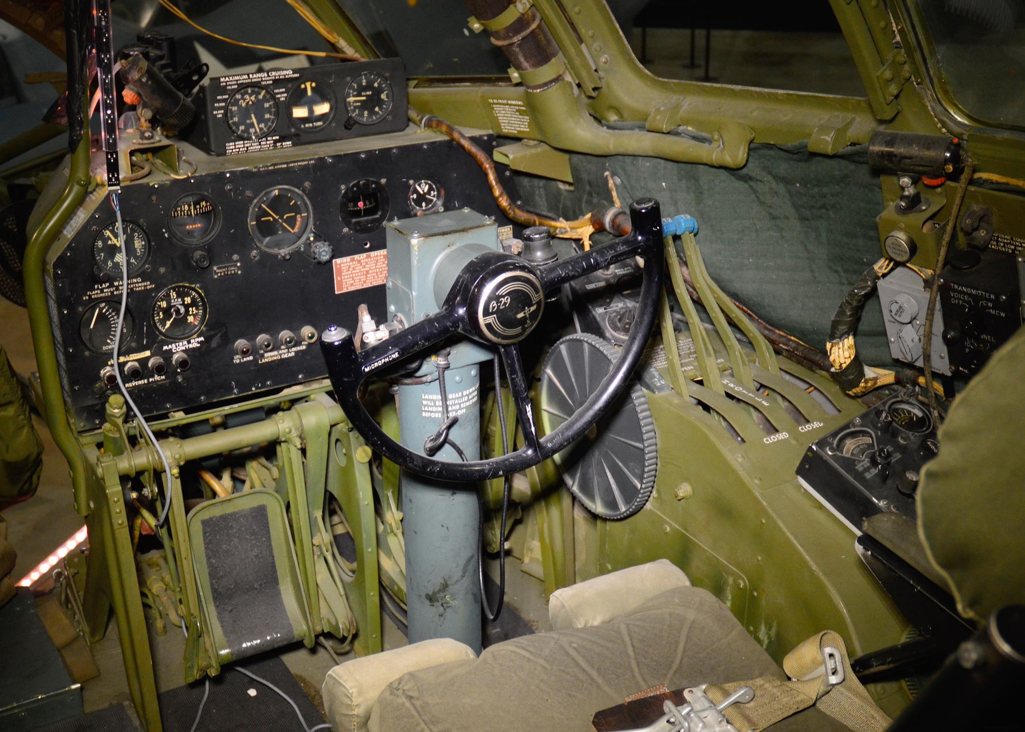 DAYTON, Ohio - Boeing B-29 Superfortress "Bockscar" interior view of the copilot position in the WWII Gallery at the National Museum of the U.S. Air Force. (U.S. Air Force photo)