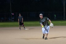 Staff Sgt. Adam Bartels, 8th Maintenance Squadron corrosion control, throws a pitch during the intramural softball championship game at Kunsan Air Base, Republic of Korea, Aug. 17, 2015. The game’s final score ended with the MXS dragons defeating the 8th Security Forces Squadron 16 to 5. (U.S. Air Force photo by Senior Airman Divine Cox/Released)
