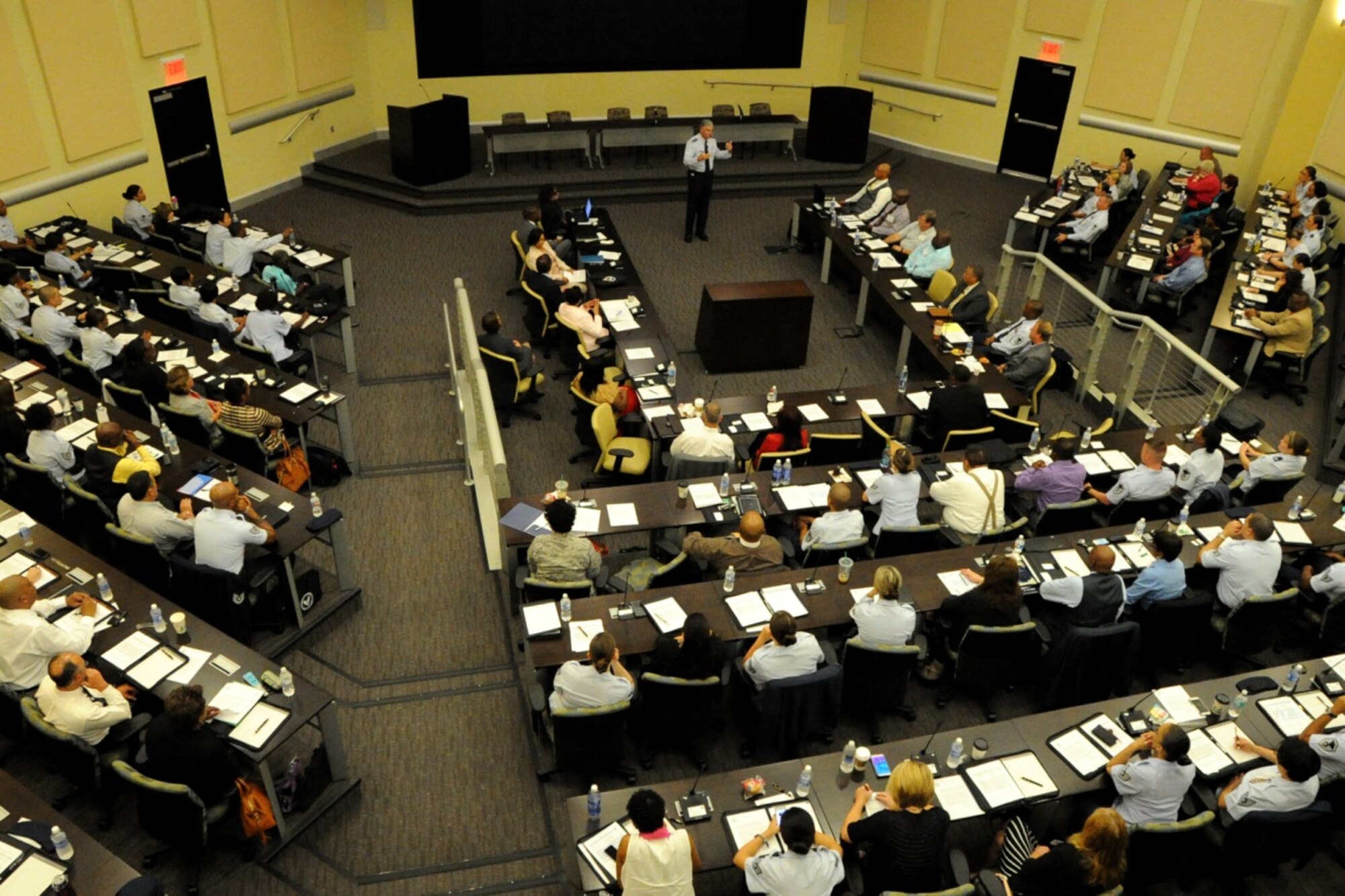 Lt. Gen. Samuel Cox, Deputy Chief of Staff for Manpower, Personnel and Services, Headquarters U.S. Air Force, addresses the Air Force Equal Opportunity Worldwide Functional Training Workshop on Joint Base Andrews, Md., Aug. 4, 2015. The event provides over 230 equal opportunity and human relations professionals with essential training to better the support they provide. (U.S. Air Force photo/Staff Sgt. Matt Davis)