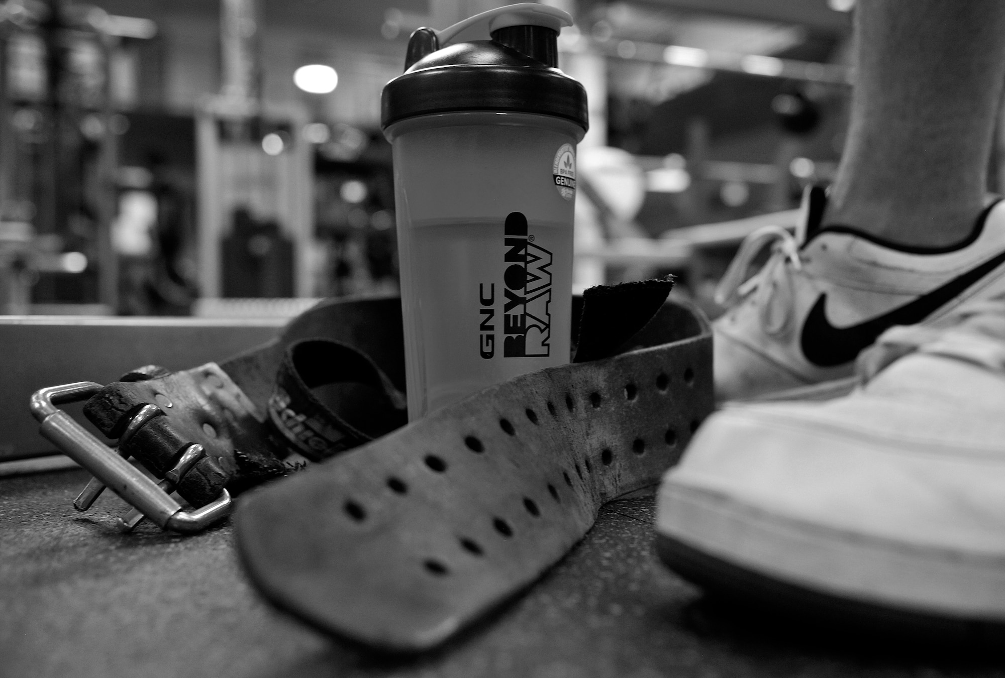 Senior Airman Paul Dell, 319th Logistics Readiness Squadron vehicle operator, gathers his gym gear after a workout at the fitness center on Grand Forks Air Force Base, North Dakota, on Aug. 12, 2015. The goal of the Comprehensive Airman Fitness program is to help Airmen, Air Force civilians and family members become more resilient when dealing with the challenges of military life. (U.S. Air Force photo by Senior Airman Xavier Navarro/released)
