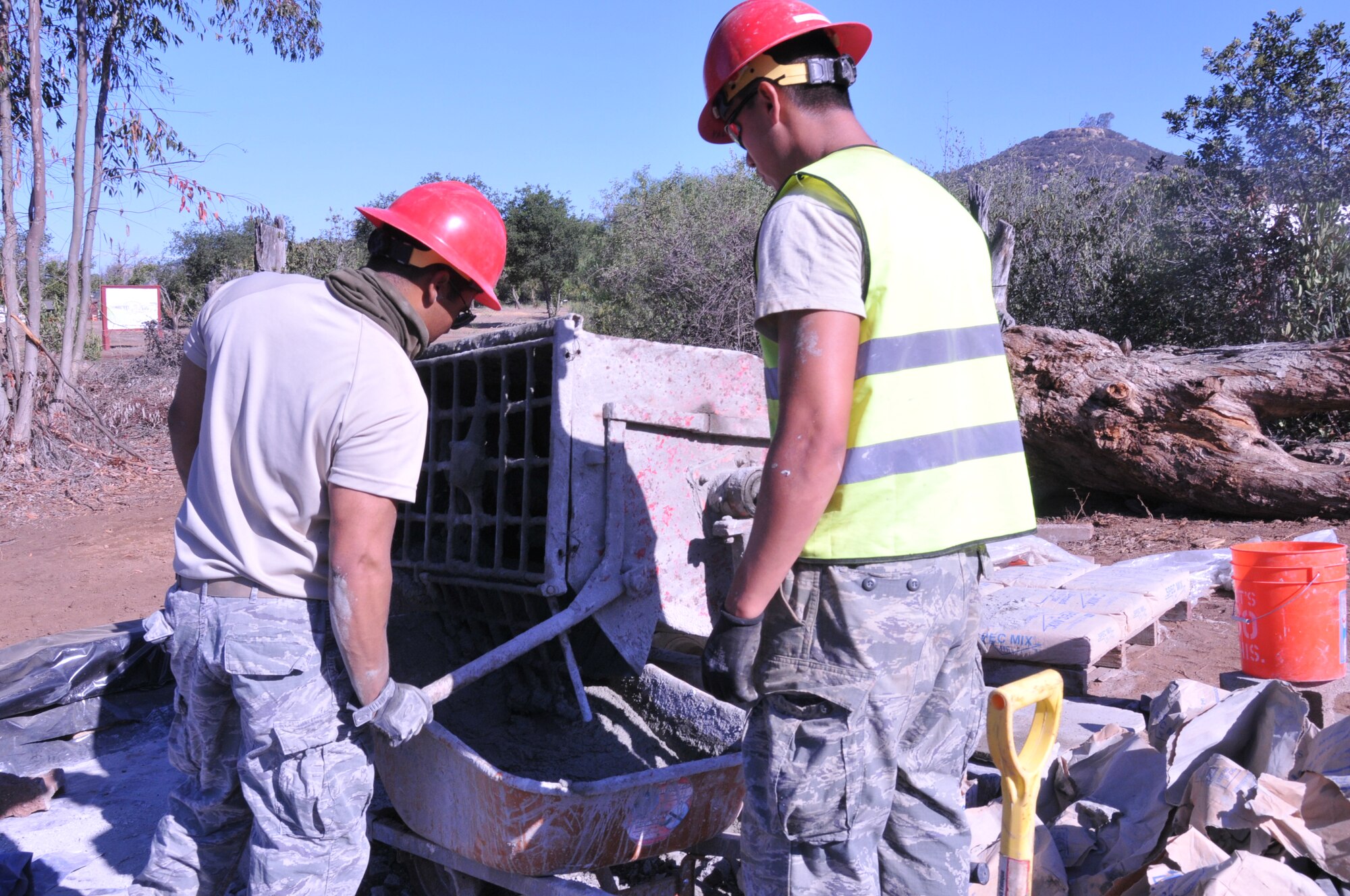 Airmen with the 567th Rapid Engineer Deployable Heavy Operational Repair Squadron Engineers from Seymour Johnson Air Force Base, North Carolina, take part in the Training, Education, Research, and Innovation (TERI) Campus of Life project in San Marcos, California, during their annual tour in June. (U.S. Air Force photo/Tech. Sgt. Terrica Jones)