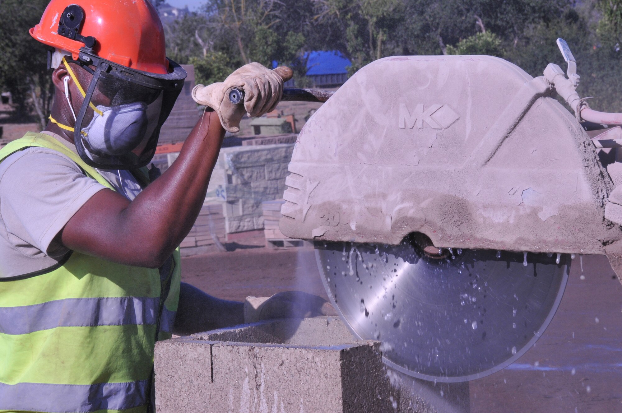 An Airman with the 567th Rapid Engineer Deployable Heavy Operational Repair Squadron Engineers from Seymour Johnson Air Force Base, North Carolina, takes part in the Training, Education, Research, and Innovation (TERI) Campus of Life project in San Marcos, California, during their annual tour in June. (U.S. Air Force photo/Tech. Sgt. Terrica Jones)