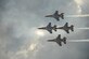 The Thunderbirds fly by in their diamond opener formation during the 2015 Dakota Thunder airshow and open house at Ellsworth Air Force Base S.D., Aug. 15, 2015. Ellsworth held the airshow to show its appreciation to the public for its support of the U.S. military over the years. (U.S. Air Force photo by Airman Sadie Colbert/Released)
