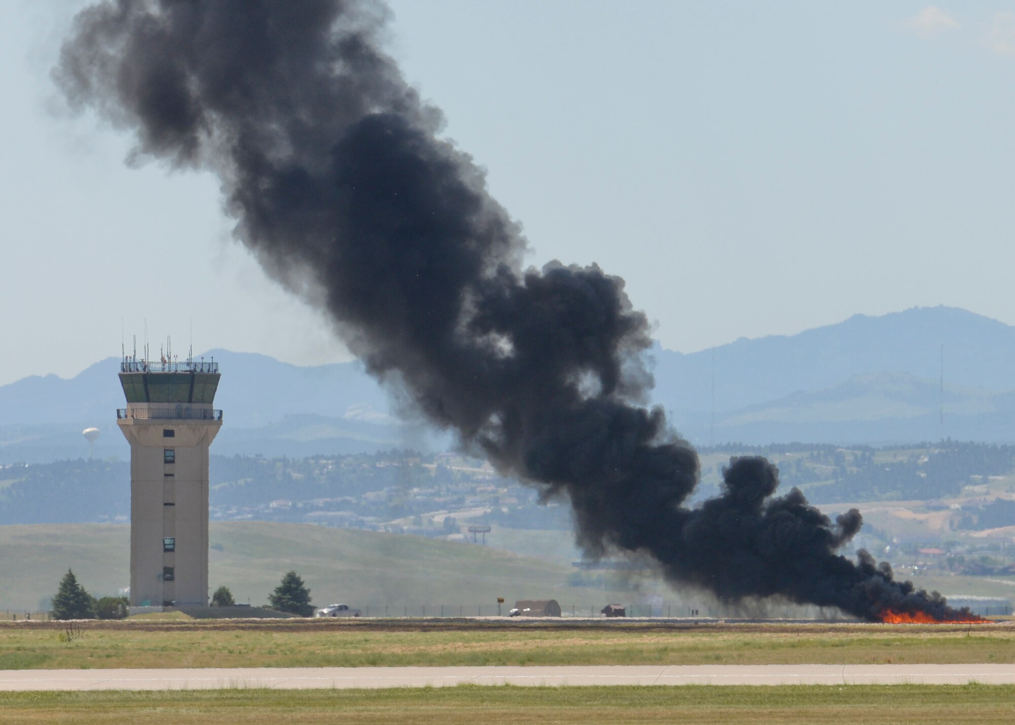 A simulated bomb drop was conducted as part of a B-1 close air support kinetic demonstration during the 2015 Dakota Thunder airshow and open house at Ellsworth Air Force Base, S.D., Aug. 15, 2015.  CAS missions require coordination with Joint Terminal Air Controllers who are on the ground directing the aircraft to its target. This capability has been a primary mission of the B-1 in support of combatant commanders overseas for the past 15 years.  (U.S. Air Force photo by Senior Airman Anania Tekurio/Released)