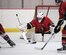 1st Lt. Griffin Holavchock, Joint Base Andrews Guardians goalie, blocks a shot during a game verses the Kraken, a Maryland based hockey team, at Capital Clubhouse in Waldorf, Md., Aug. 5, 2015. Holavchock made 23 saves and held the Kraken scoreless the last six minutes of the game. (U.S. Air Force photo/Airman 1st Class Philip Bryant)