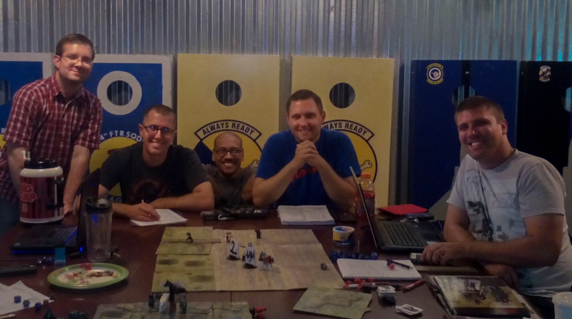Airmen from the Gaming Club meet for a gaming session of Dungeons & Dragons, Aug. 17, 2015, at Seymour Johnson Air Force Base, North Carolina. Dungeons & Dragons is one of several fantasy card games and board games the club plays during weekly gatherings. (Courtesy photo)
