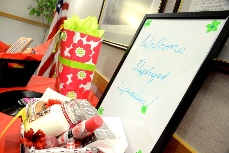 A sign welcomes deployed spouses to a Hearts Apart event Aug. 13, 2015, on RAF Mildenhall. Hearts Apart is one of several programs sponsored by the Airman and Family Readiness Center to support families with a deployed member. (U.S. Air Force photo by Senior Airman Kate Thornton/Released)