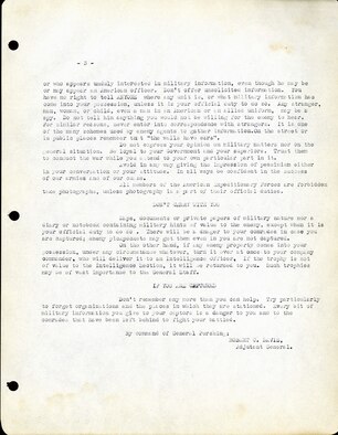”To the American Soldier in France” was issued in 1917 through the Adjutant General of the American Expeditionary Forces, Robert C. Davis, by the command of Gen. Pershing. (U.S. Air Force photo)