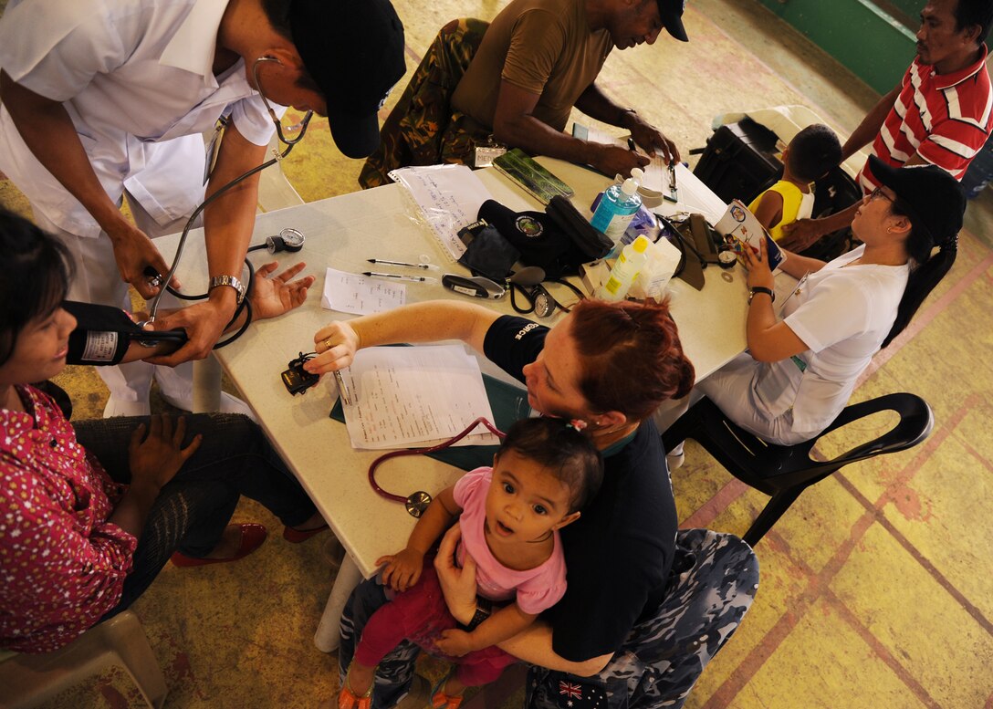 Medical professionals from the Philippines, Australia and Papua New Guinea provide heath screening to the local population during the Health Services Outreach provided as part of the Pacific Angel Philippines mission taking place in Lila, Bohol province, Philippines, Aug. 16, 2015. Pacific Angel is a multilateral humanitarian assistance civil military operation, which improves military-to-military partnerships in the Pacific while also providing medical health outreach, civic engineering projects and subject matter exchanges among partner forces. (U.S. Air Force photo by Tech. Sgt. Aaron Oelrich/Released)