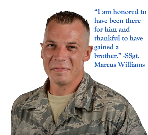 Staff Sgt. Marcus Williams, 437th Aircraft Maintenance Squadron hydraulic craftsman, performed self-aid buddy care on a civilian that was in a motorcycle accident on July 20, 2015. Williams has been in the Air Force for nine years now. (U.S. Air Force graphic/Airman 1st Class Thomas T. Charlton)