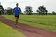 Capt. Daniel Castle, 349th Air Refueling Squadron pilot, runs along the two-mile track, Aug. 14, 2015, at McConnell Air Force Base, Kan. Castle has been an advide runner since college and is participating in the World Class Athlete Program that will allow him train for the 2016 Olympics. (U.S. Air Force photo by Airman 1st Class Christopher Thornbury)