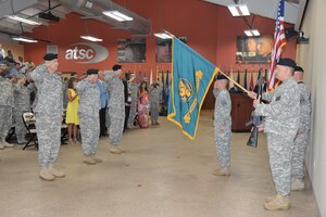 U.S. Army Training Support Center members salute the colors during the ATSC change of command ceremony at Fort Eustis, Va., Aug. 17, 2015. The ATSC commander oversees ATSC’s missions to plan, integrate, implement, and sustain training support functions across the Army. (U.S. Army photo by Rodney E. Speed/Released)