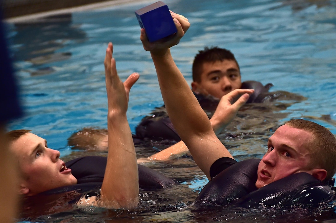 Coast Guard Academy freshmen students, known as swabs, take part in the rigorous Sea Trials in New London, Conn., Aug. 14, 2015. The exercise tests the students physically and mentally to prepare for life at the academy and as future officers. U.S. Coast Guard photo by Petty Officer 3rd Class Lisa Ferdinando