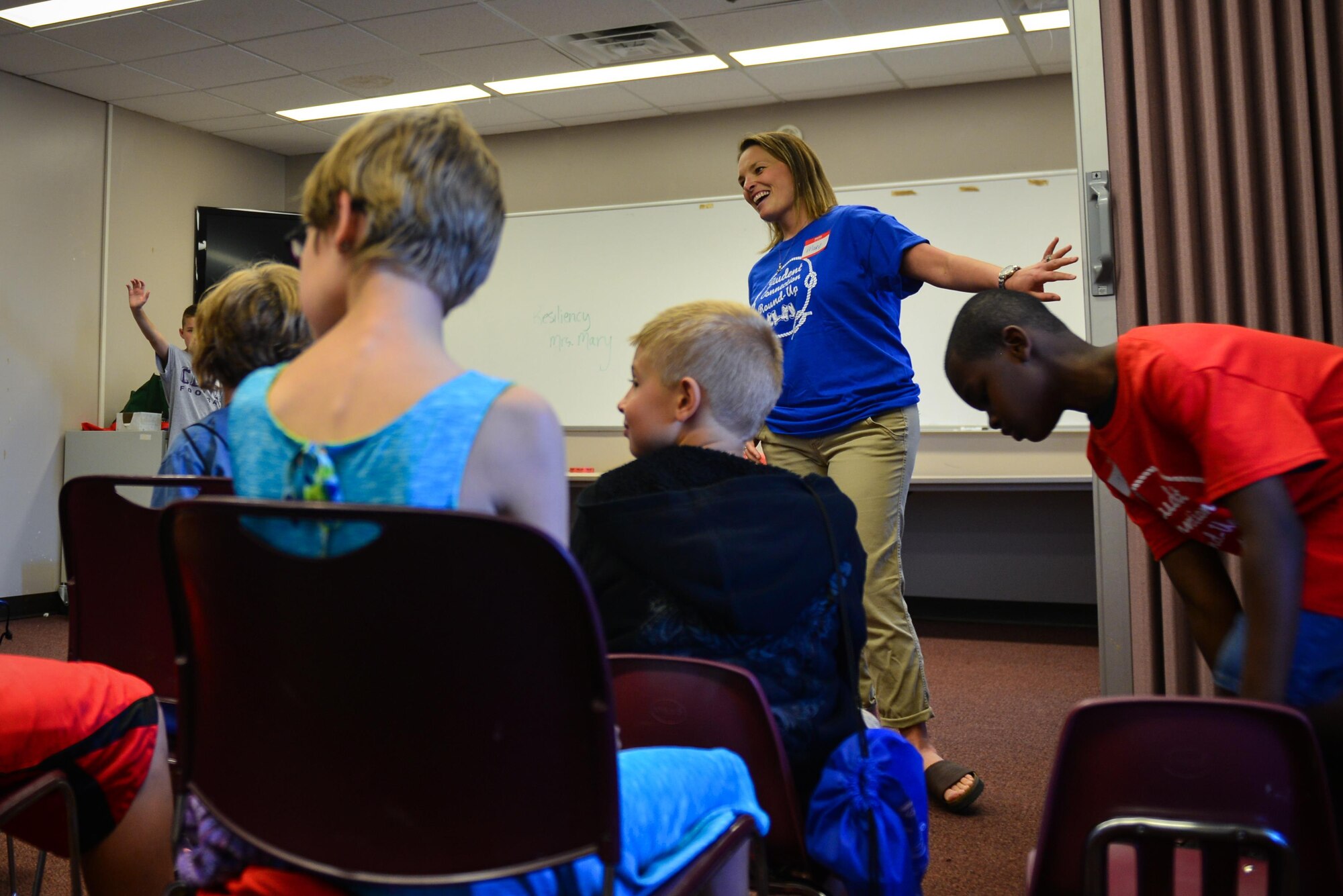 Young Air Commandos learn about resiliency at the Student Connections Round-Up Aug. 13, 2015 at Cannon Air Force Base, N.M. The Round-Up was designed to improve quality of life for Cannon kids, creating an environment where they could learn new skills and make new friends before their first day of school. (U.S. Air Force photo/Airman 1st Class Shelby Kay-Fantozzi)