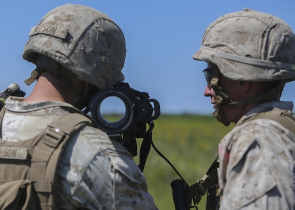 Marines with Alpha Company, 2nd Combat Engineer Battalion, practice firing an unloaded Shoulder-launched Multipurpose Assault Weapon during a platoon fire and maneuver range at Fort A.P. Hill, Va., Aug. 13, 2015. The platoons put everything they had learned so far during the deployment for training exercise to the test by using both their provisional infantry and combat engineering skills during the culminating event. (U.S. Marine Corps photo by Cpl. Michelle Reif/Released)