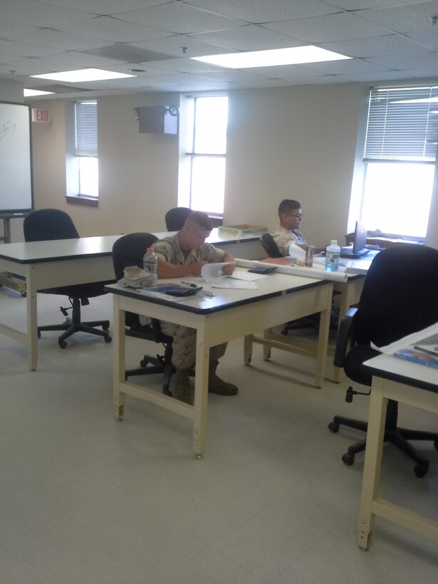 Marines from Advanced Water Support Technician course 3-15, Marine Corps Engineer School, Utilities Instruction Company, Camp Lejeune, North Carolina, participate in water field planning.  These classroom exercises and practical applications prepare them for planning in support of deployments and field exercises in the Operating Forces.
