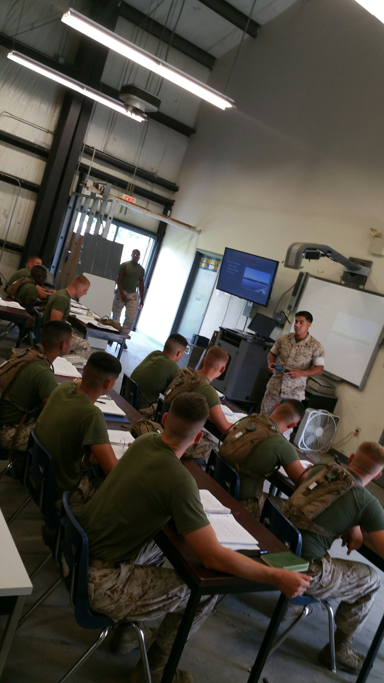 U.S. Marine Sgt. Ayala
Rudolfo, center, with Marine Corps Engineer School, Utilities Instruction Company, teaches a period of instruction on water purification equipment to Basic Water Support Technician class 7-15 at Courthouse, Bay, Camp Sweat Training facility
aboard Camp Lejeune, North Carolina, August 17, 2015.  The Basic Water Support Technician students undergo detailed periods of instruction on water purification equipment.  This ensures the quality of water being dispensed, whether in support of humanitarian assistance, deployment, or field exercise; is potable.
