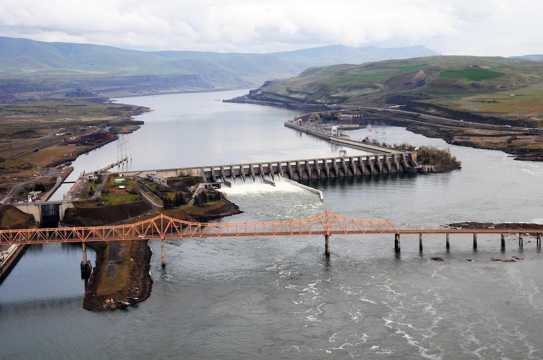 The Dalles Lock and Dam is located on the Columbia River near The Dalles, Oregon. 