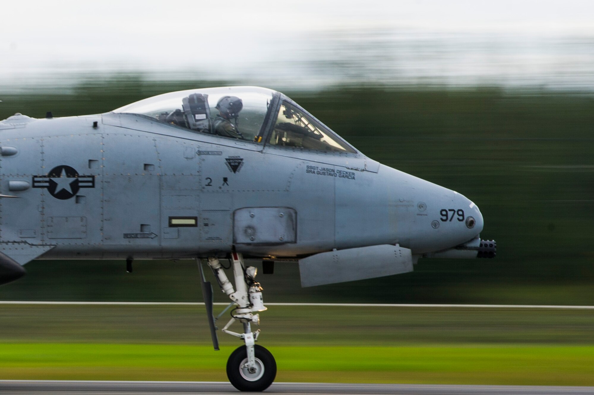 A U.S. Air Force A-10 Thunderbolt II aircraft assigned to the 25th Fighter Squadron from Osan Air Base, Republic of Korea, takes off from Eielson Air Force Base, Alaska, Aug. 20, 2015, during RED FLAG-Alaska (RF-A) 15-3. RF-A is a series of Pacific Air Forces commander-directed field training exercise for U.S. and partner nation forces, providing combined offensive counter-air, interdiction, close air support and large force employment training in a simulated combat environment. (U.S. Air Force photo by Staff Sgt. Joshua Turner/Released)