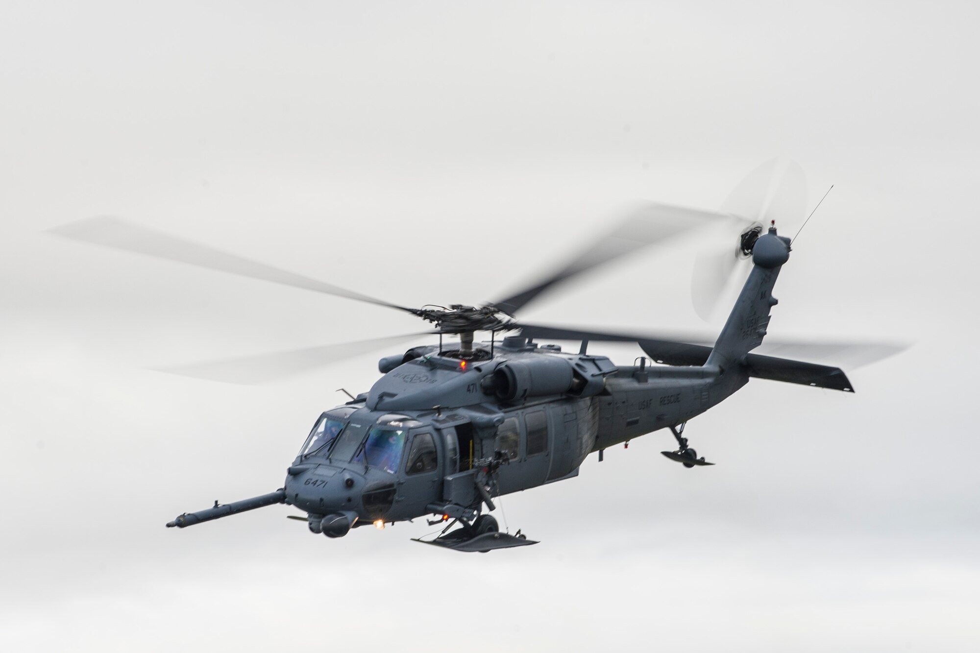 A U.S. Air Force HH-60 Pave Hawk helicopter assigned to the 210th Rescue Squadron takes off from Eielson Air Force Base, Alaska, Aug. 20, 2015, during RED FLAG-Alaska (RF-A) 15-3. RF-A is a series of Pacific Air Forces commander-directed field training exercise for U.S. and partner nation forces, providing combined offensive counter-air, interdiction, close air support and large force employment training in a simulated combat environment. (U.S. Air Force photo by Staff Sgt. Joshua Turner/Released)