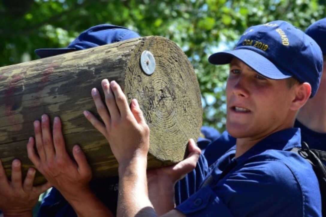 At the U.S. Coast Guard Academy at New London, Conn., incoming first-year students known as swabs take part in the rigorous Sea Trials, a daylong exercise that tests them physically and mentally in preparation for life at the academy and as future officers in the Coast Guard, Aug. 14, 2015. U.S. Coast Guard photo by Petty Officer 3rd Class Lisa A. Ferdinando