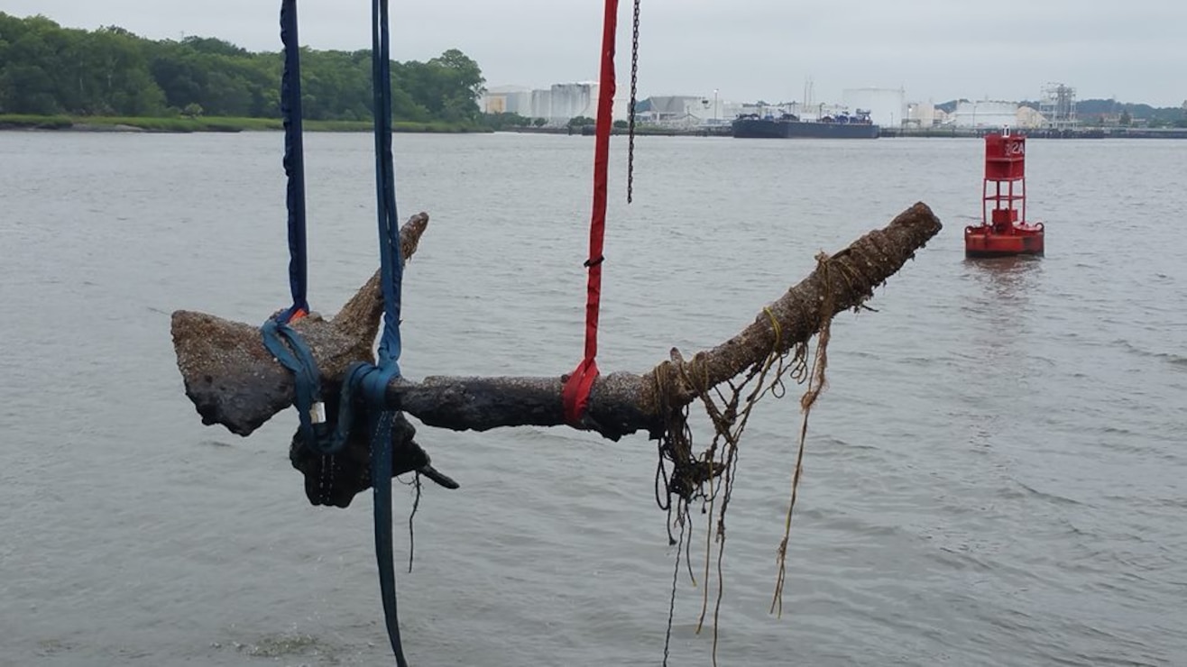 The only remaining CSS Georgia propeller (out of two) rises from its murky grave July 24. 