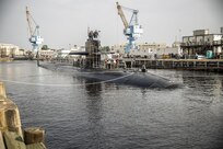 150721-N-MA158-014 (July 21, 2015) PORTSMOUTH, Va. - USS Helena is scheduled to receive technology upgrades that will include the installation of a modular framework of processors and consoles, high-resolution monitors, and large-screen displays.  