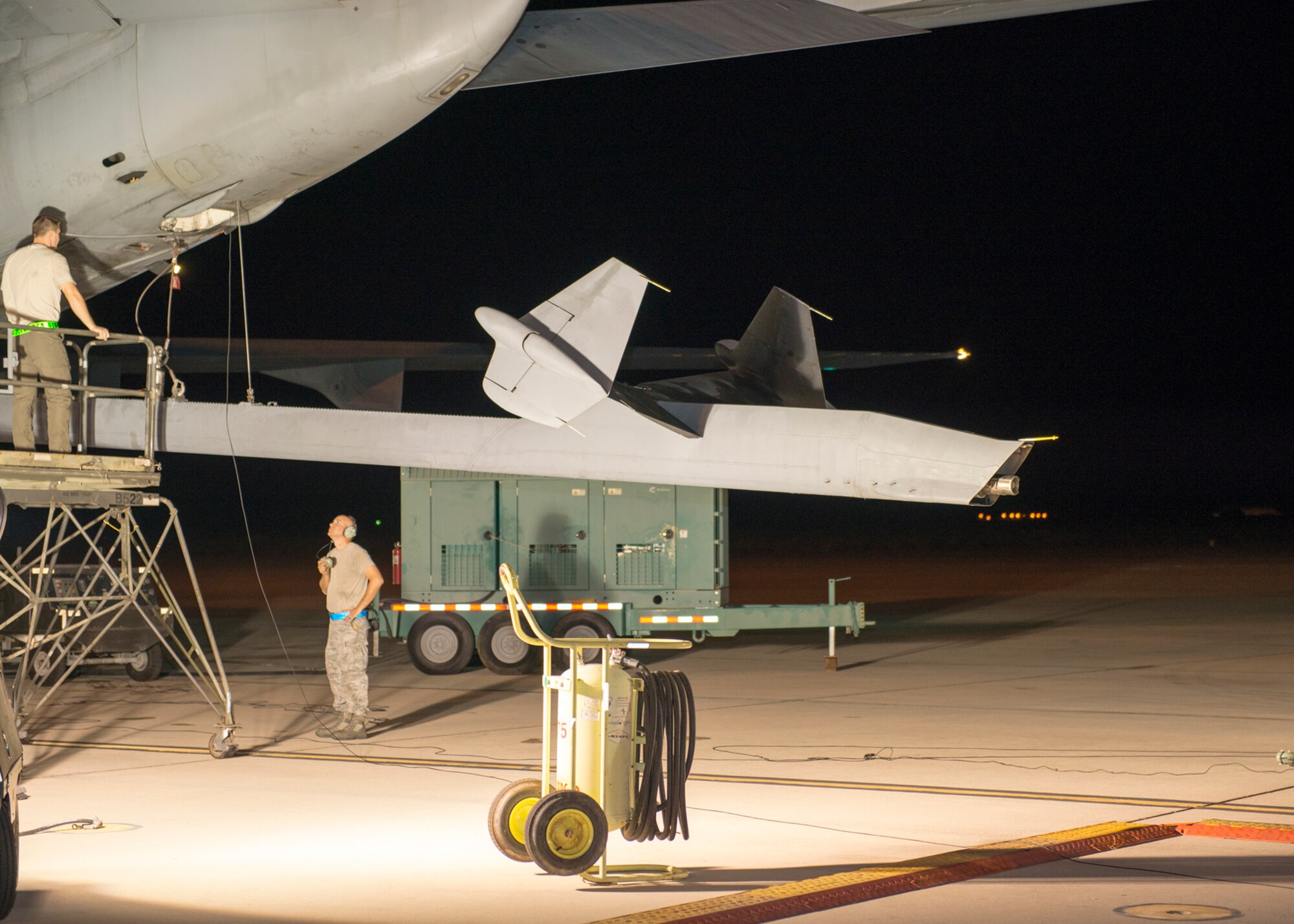 The KC-10 boom is lowered. (U.S. Air Force photo by Brad White)