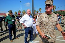 Col. Kenneth R. Kassner, the 3rd Battalion, 5th Marine Regiment, 1st Marine Division commanding officer, speaks to Vietnam veterans, that are members of the 1st Mar. Div. Association during the 68th annual reunion, aboard Marine Corps base Camp Pendleton, Calif., Aug. 20, 2015. During the reunion, veterans visited their old stomping grounds and reminisced about their days serving in the division, while also observing the capabilities of today’s Marines. (U.S. Marine Corps photo by Cpl. Demetrius Morgan/RELEASED)