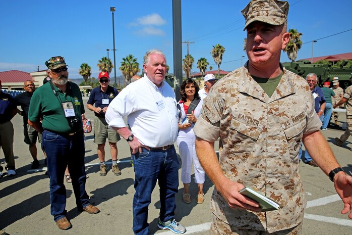 Col. Kenneth R. Kassner, the 3rd Battalion, 5th Marine Regiment, 1st Marine Division commanding officer, speaks to Vietnam veterans, that are members of the 1st Mar. Div. Association during the 68th annual reunion, aboard Marine Corps base Camp Pendleton, Calif., Aug. 20, 2015. During the reunion, veterans visited their old stomping grounds and reminisced about their days serving in the division, while also observing the capabilities of today’s Marines. (U.S. Marine Corps photo by Cpl. Demetrius Morgan/RELEASED)