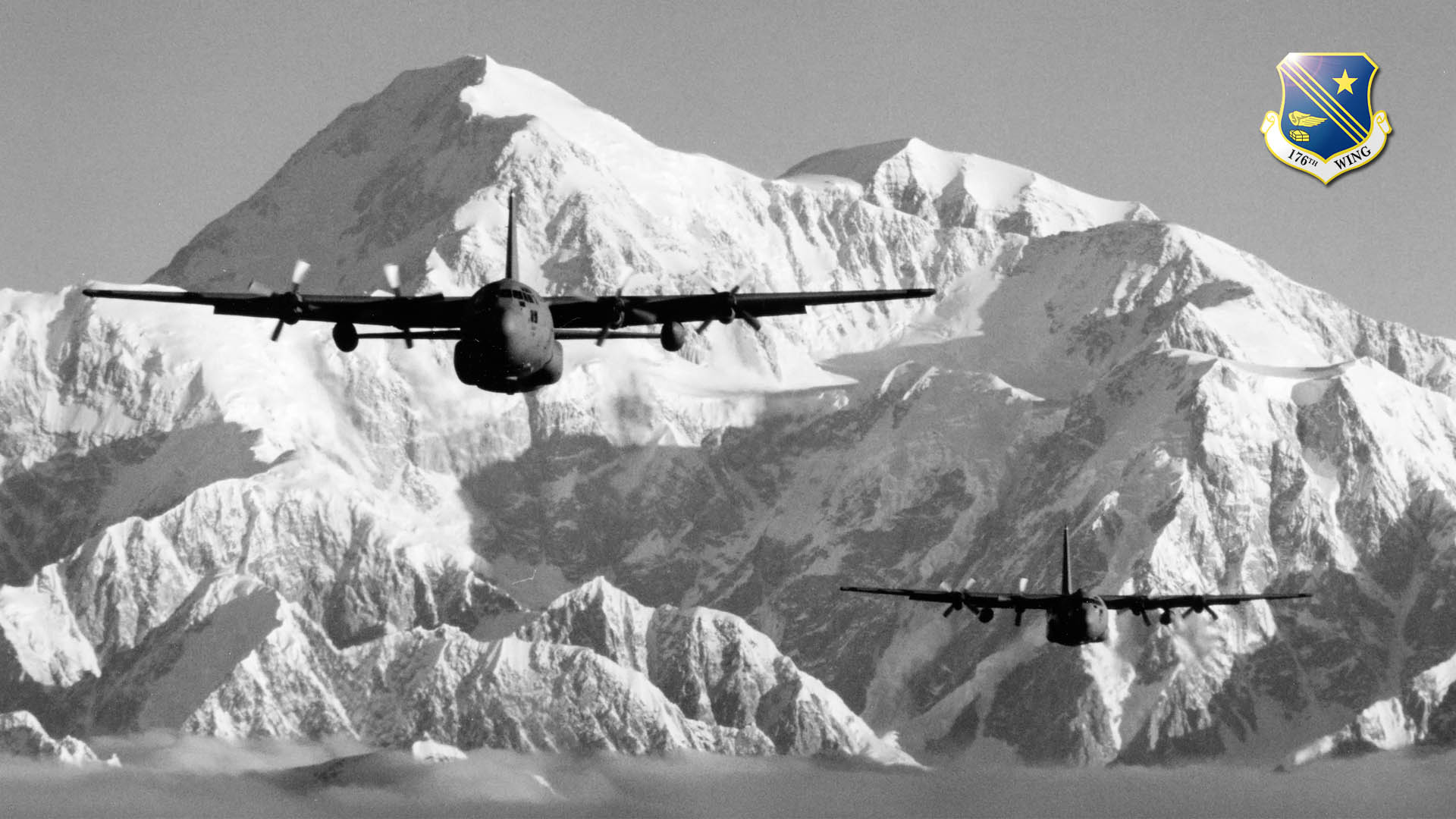 Alaska Air National Guard C-130s over Denali