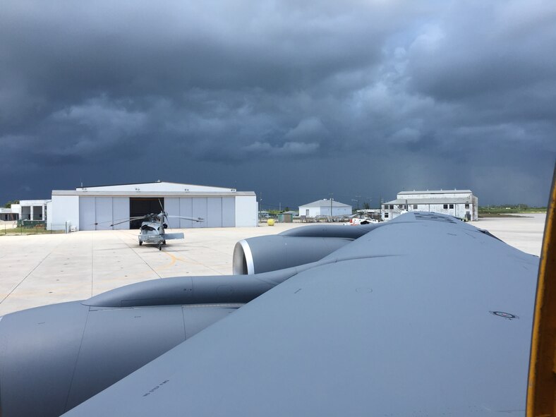 A KC-135 Stratotanker operated by an aircrew from the 931st Air Refueling group sits on the flightline, Aug. 21 2015, at West Naval Air Station (Boca Chica Field) Key West, Fla. Aircrew and maintenance Airmen from the 931 ARG were assisting the 514th Aeromedical Evacuation Squadron out of Joint Base McGuire-Dix-Lakehurst during a training exercise. (U.S. Air Force photo by Tech. Sgt. Anne Phillips)
