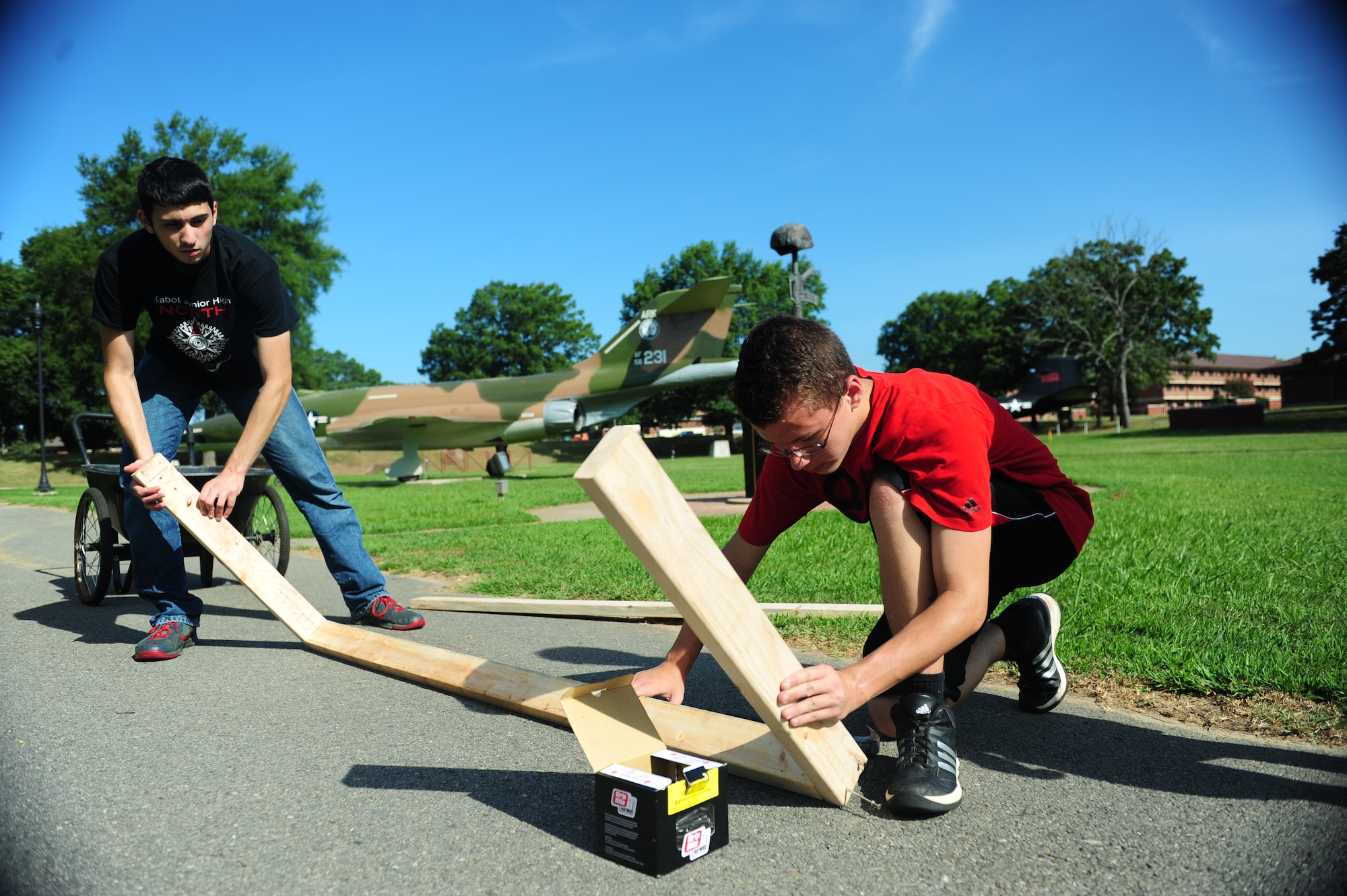 Joseph builds a frame for a concrete slab July 15, 2015, at Little Rock Air Force Base, Ark. (U.S. Air Force photo by Senior Airman Kaylee Clark)