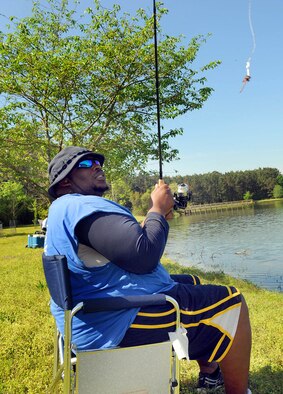 Eddie Graham casts a his line.The 22-acre site offers beautiful scenery and a play to relax and try your hand at fishing. (U.S. Air Force photo by Tommie Horton)