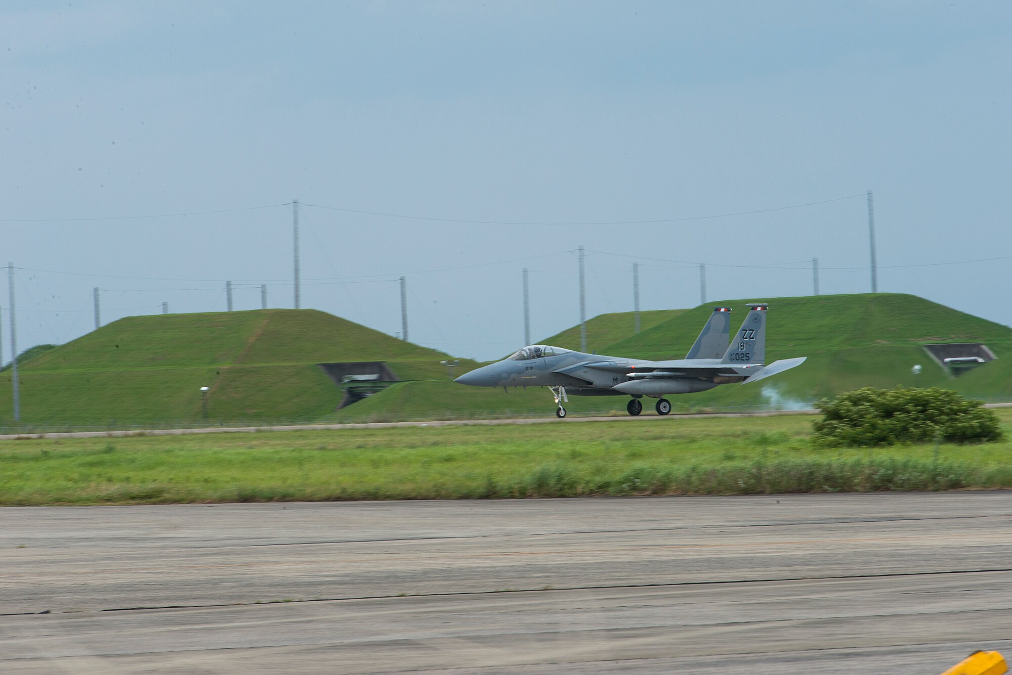 U.S. Air Force Lt. Col. Kevin Jamieson, 44th Fighter Squadron commander, lands at at Tsuiki Air Base, Japan, Aug. 21, 2015. The 44th came to Tsuiki to participate in a two week long Aviation Training Relocation with Japanese Air Self-Defense Force. (U.S. Air Force photo by Senior Airman Stephen G. Eigel)