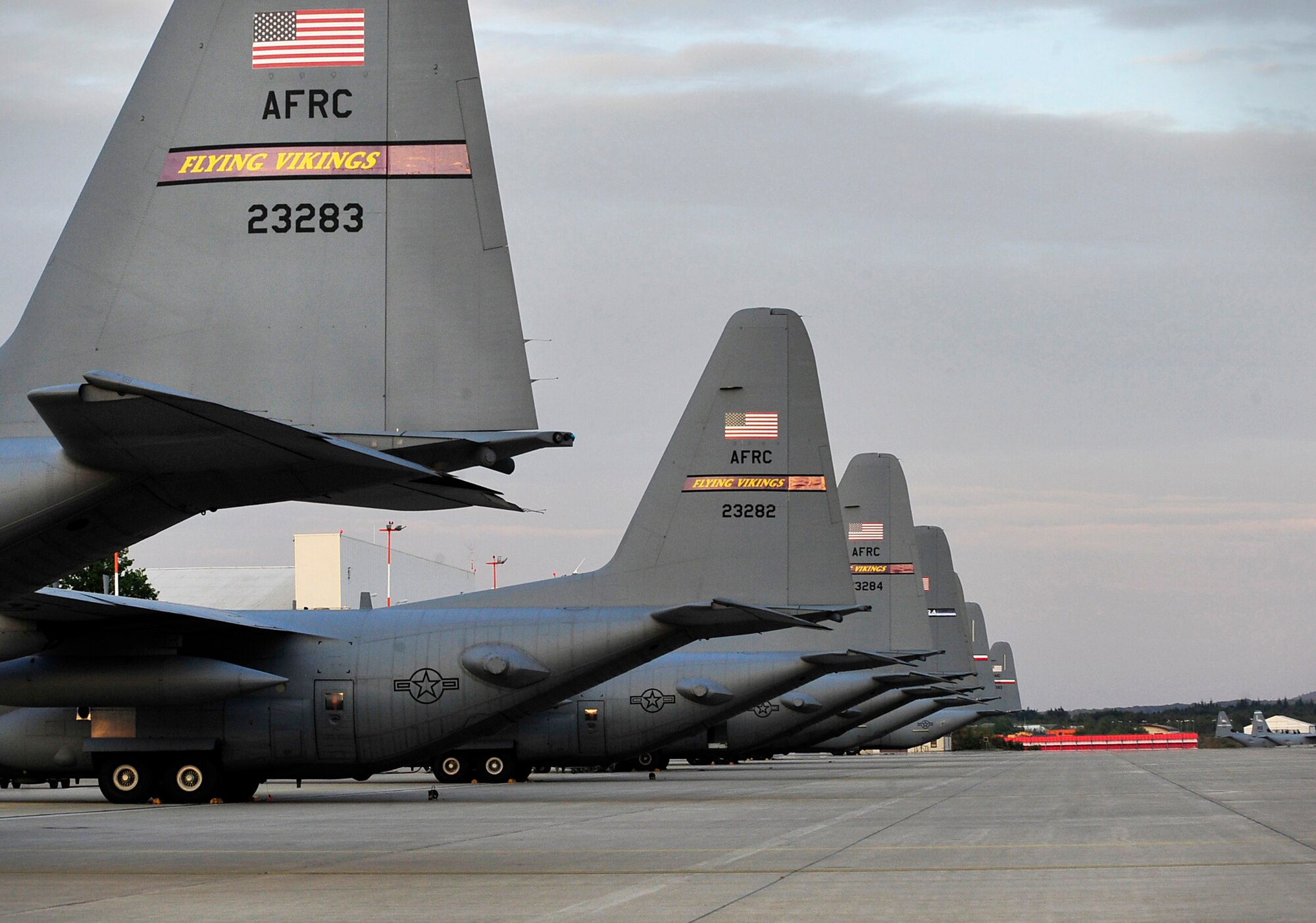 Airframes sit on the runway after arriving from Minneapolis-Saint Paul International Airport, Niagara Falls Air Reserve Station and Dyess Air Force base to participate in exercise Swift Response 2015, Aug. 19, 2015, at Ramstein Air Base, Germany. Swift Response 2015 is a joint and combined certification training event integrating multinational Brigade Task Forces from 11 NATO nations to include the U.S., Germany, Italy, United Kingdom and Greece. (U.S. Air Force photo/Airman 1st Class Larissa Greatwood)