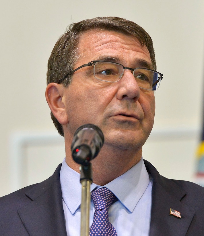 U.S. Defense Secretary Ash Carter delivers remarks during a troop event at U.S. Africa Command headquarters in Stuttgart, Germany, June 4, 2015. Carter is completing an 11-day trip that included stops in Hawaii, Singapore, Vietnam, India and Germany. DoD photo by Glenn Fawcett
