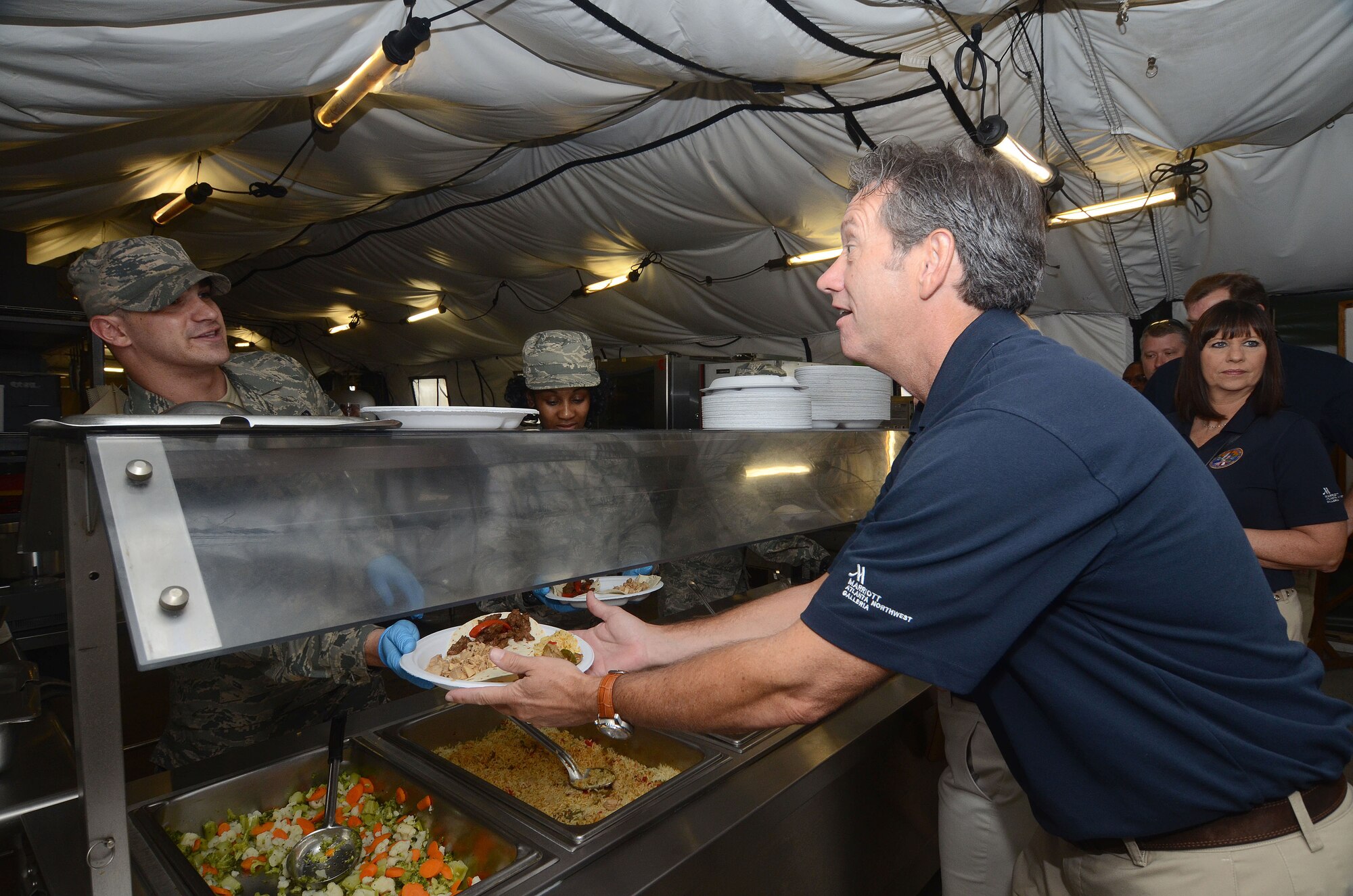 Members of the Honorary Commanders Association had lunch and a facility tour provided by students and personnel from the Force Support Silver Flag Training during a visit to Dobbins Air Reserve Base, Ga. Aug. 19, 2015. 