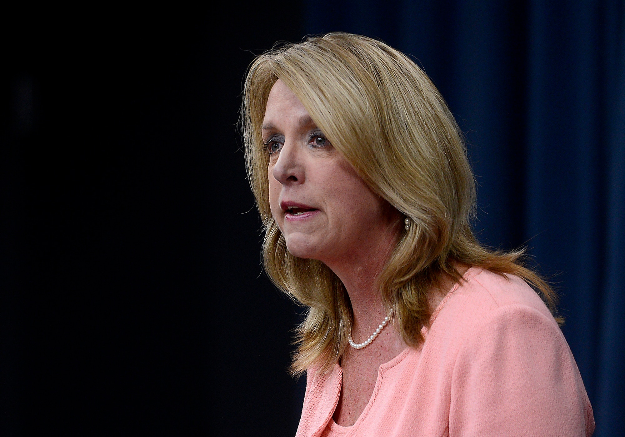 Secretary of the Air Force Deborah Lee James provides an update on current Air Force operations during a press briefing in the Pentagon, Aug. 24, 2015.  (U.S. Air Force photo/Scott M. Ash)