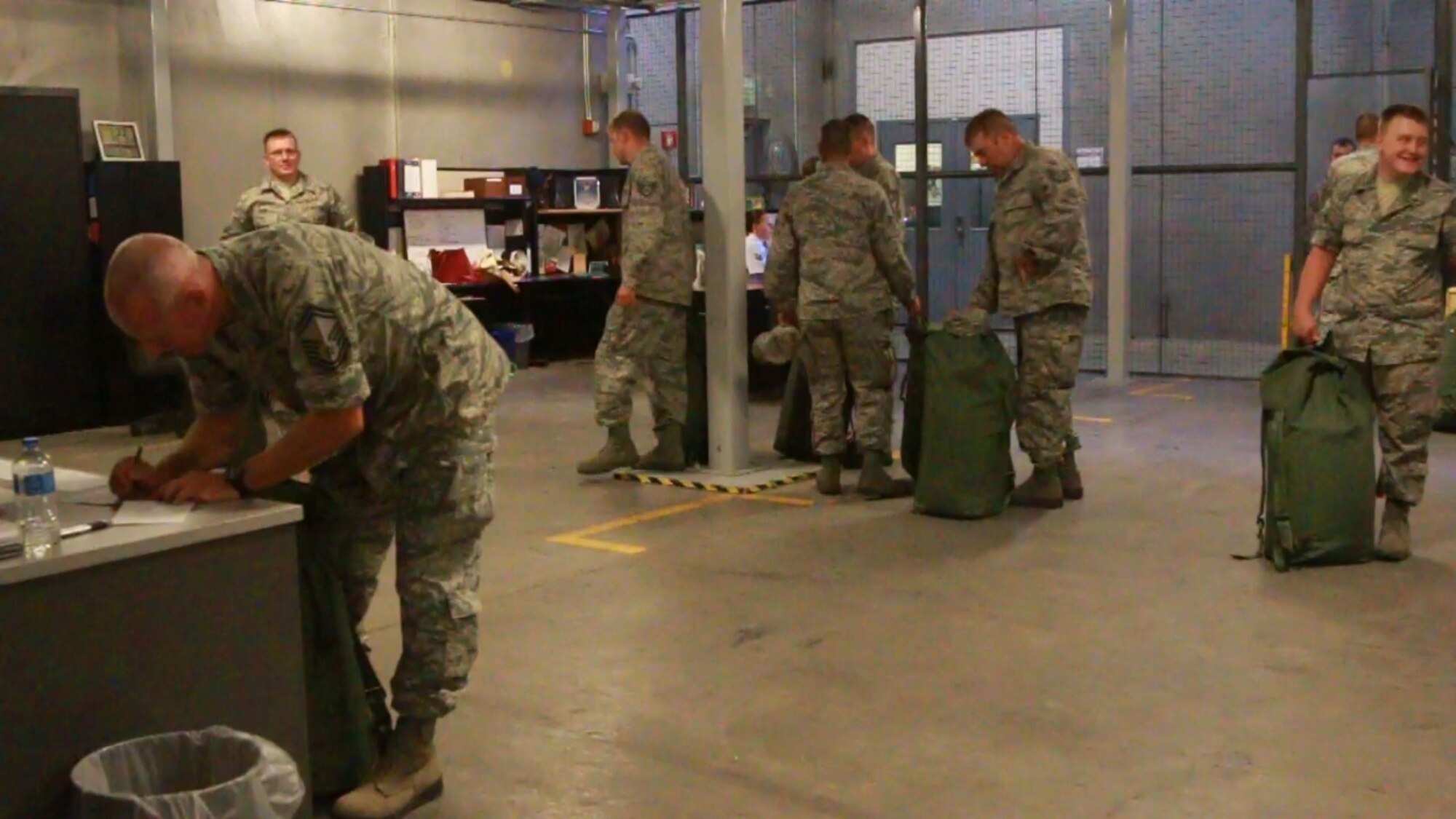 Citizen-Airmen of the 173rd Fighter Wing, Oregon Air National Guard, process through a mobilization line in preparation for their state activation to help fight wildfires that have a plagued the state of Oregon throughout the summer Aug. 24, 2015 at Kingsley Field, Oregon.  Governor Kate Brown has activated 250 member of the Oregon National Guard, 49 of which are stationed at Kingsley Field, Oregon.  (U.S. Air National Guard photo by Master Sgt. Jennifer Shirar/released)