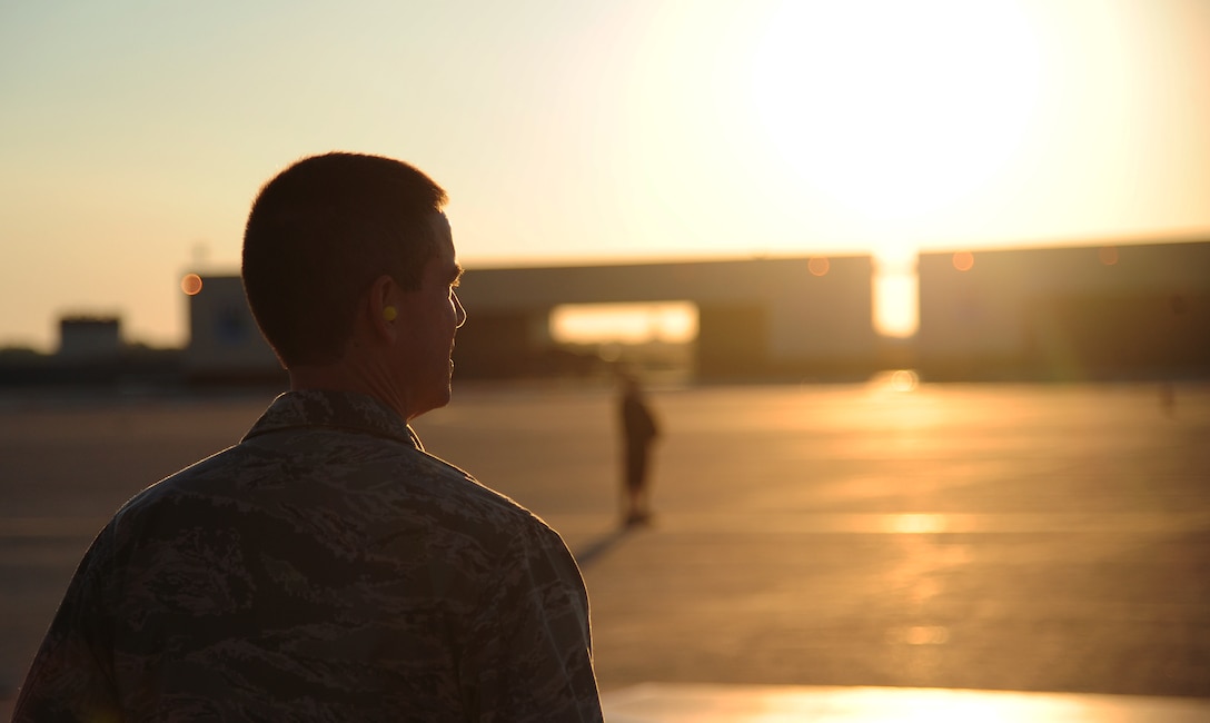 Brig. Gen. Paul W. Tibbets IV, 509th Bomb Wing commander, prepares to greet Gen. Paul J. Selva, 10th Vice Chairman of the Joint Chiefs of Staff, Aug. 21, 2015 at Whiteman Air Force Base, Mo. This Selva’s first visit to Whiteman. (U.S. Air Force photo by Senior Airman Joel Pfiester/Released)
