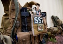 Equipment from the 919th Special Operations Security Forces Squadron sits ready for use during a break in the action of the squadron’s annual training at Camp Guernsey, Wyo., Aug. 3.  More than 20 Airmen went out West to help train two other Reserve security forces squadrons in ground combat and field training.  The 919th SOSFS Airmen lived in the makeshift camps and acted as opposing forces and local villagers interacting with the occupying security teams. (U.S. Air Force photo/Tech. Sgt. Sam King)