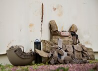 Equipment from the 919th Special Operations Security Forces Squadron sits ready for use during a break in the action of the squadron’s annual training at Camp Guernsey, Wyo., Aug. 3.  More than 20 Airmen went out West to help train two other Reserve security forces squadrons in ground combat and field training.  The 919th SOSFS Airmen lived in the makeshift camps and acted as opposing forces and local villagers interacting with the occupying security teams. (U.S. Air Force photo/Tech. Sgt. Sam King)
