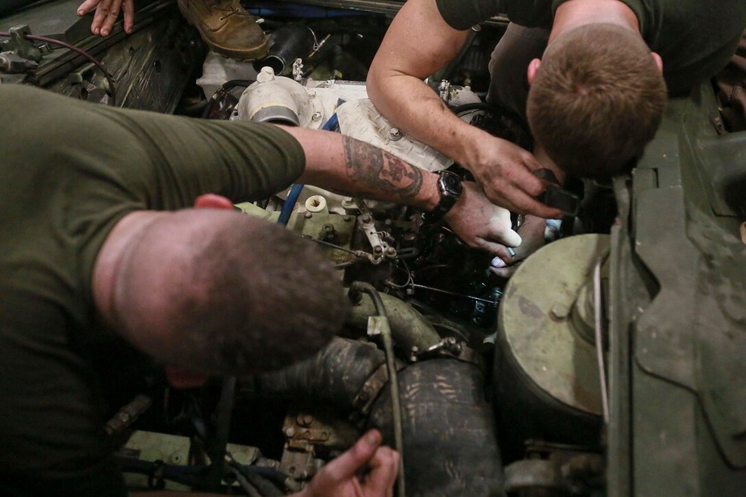 Just a tune up: U.S. Marines maintain LAVs.
