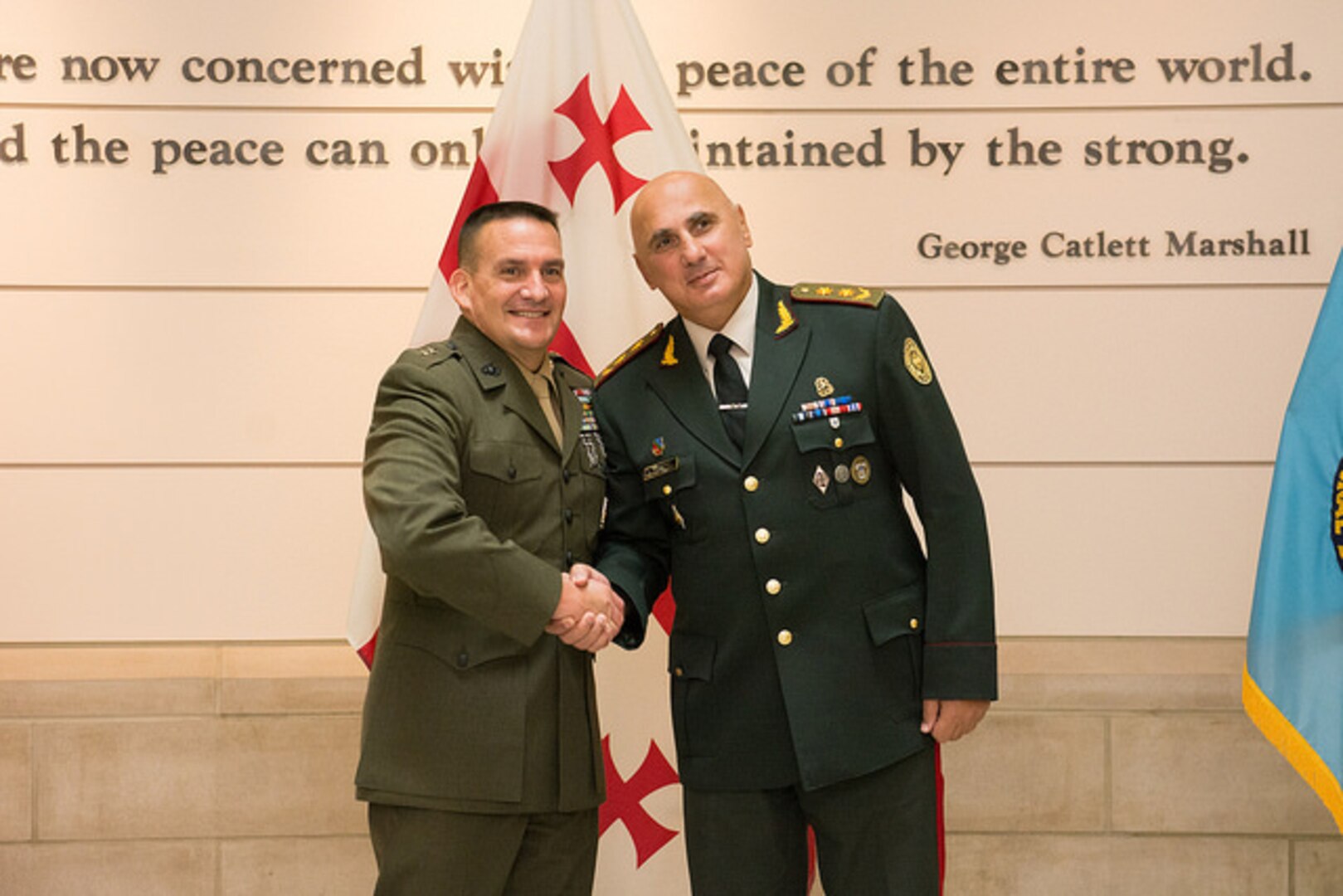 NDU President Major General Fred Padilla greets the Chief of General Staff of Georgian Armed Forces Major General Vakhtang Kapanadze