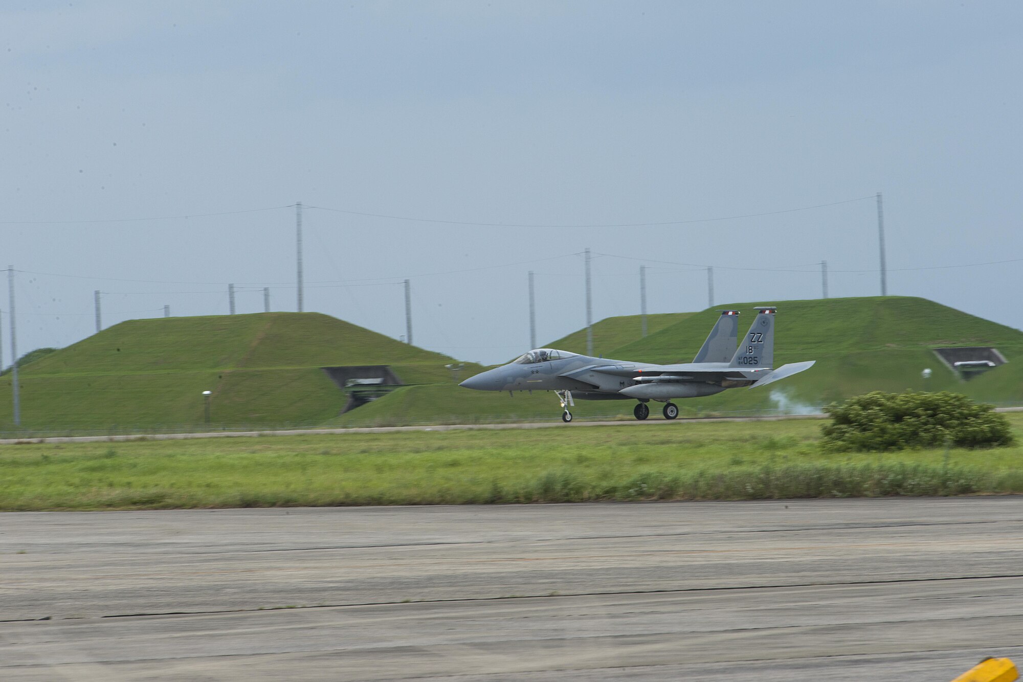U.S. Air Force Lt. Col. Kevin Jamieson, 44th Fighter Squadron commander, lands at at Tsuiki Air Base, Japan, Aug. 21, 2015. The 44th came to Tsuiki to participate in a two week long Aviation Training Relocation with Japanese Air Self-Defense Force. (U.S. Air Force photo by Senior Airman Stephen G. Eigel)