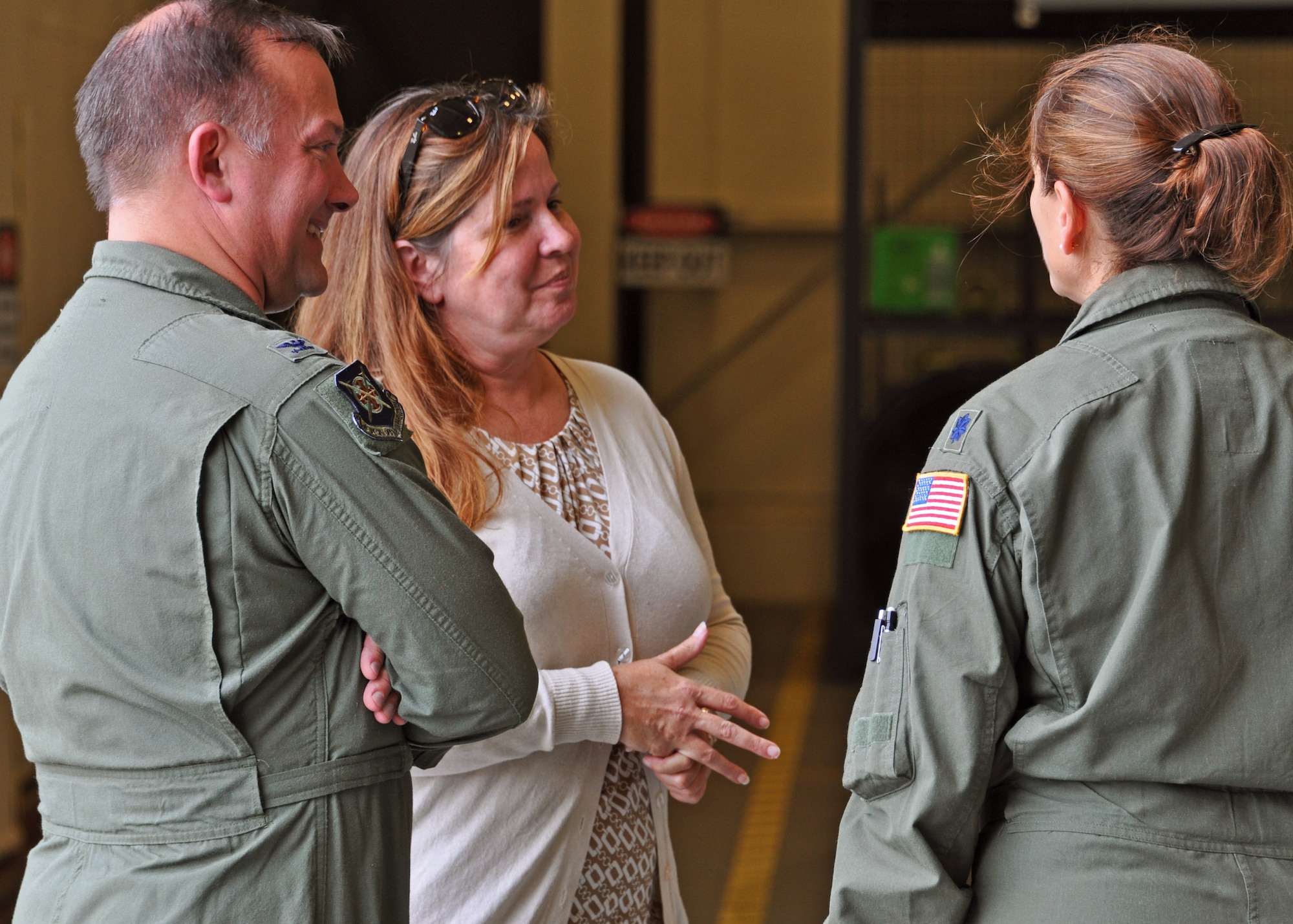Cathy Haverstock, the Military Legislative Assistant to Sen. Bill Nelson of Florida, visits with commanders at Duke Field, Fla., Aug. 19. Haverstock toured the base and received key updates on the evolving 919th Special Operations Wing missions.  (U.S. Air Force photo/Dan Neely)