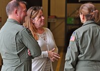 Cathy Haverstock, the Military Legislative Assistant to Sen. Bill Nelson of Florida, visits with commanders at Duke Field, Fla., Aug. 19. Haverstock toured the base and received key updates on the evolving 919th Special Operations Wing missions.  (U.S. Air Force photo/Dan Neely)