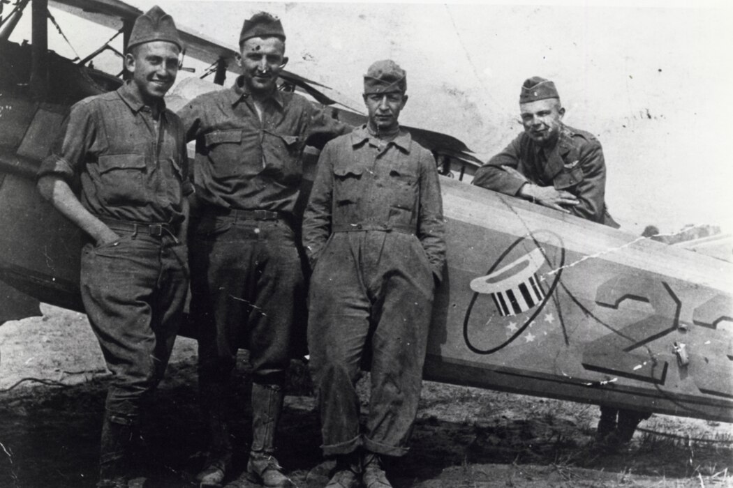 Aircraft maintainers assigned to the 94th Aero Squadron during World War I stand next to a SPAD. The unit is credited with the last aerial victory of the war, one day before the Armistice.  (Courtesy photo)